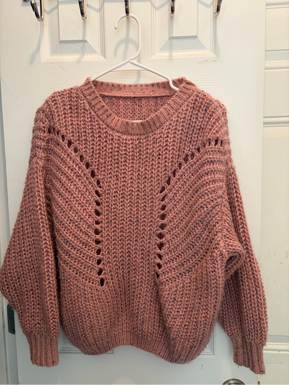 Women's Chunky Open-Stitch Crewneck Sweater - Dusty Rose